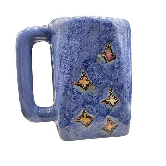 Geo Sun Mara Mug Leadfree Hand Painted Stoneware Pottery 4.25" x 3" x 4.5" - Picture 4 of 7